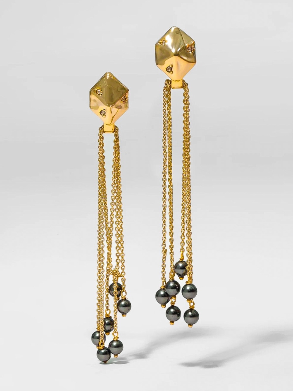 Alexis Bittar Hexagon Gold Pearl Fringe Post Earrings